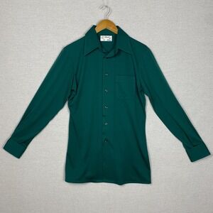 Vtg 70s Touch of Class Button Up Mens M Green Long Sleeve Disco Retro Party